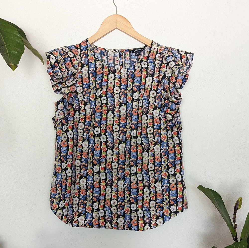 J. Crew | Mercantile | Flutter Sleeve Floral Blouse